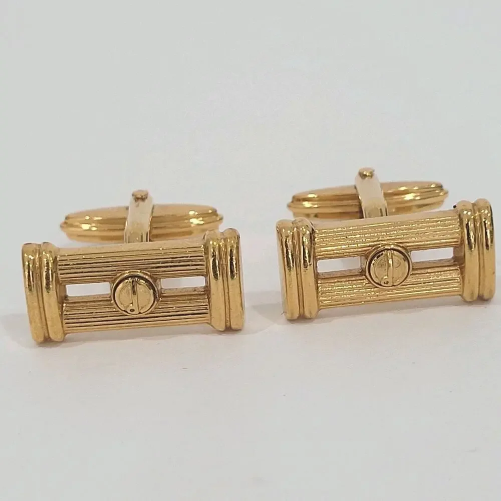 Dunhill D Cufflinks Gold Tone Logo Rectangle Designer Logo Vintage‎ Striped
